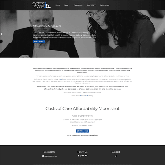 Costs of Care website screen capture homepage.