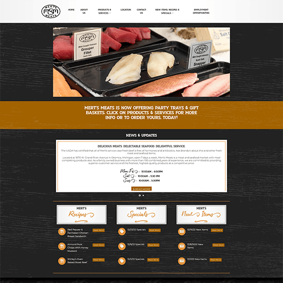 Mert's Meats website screen capture of homepage.