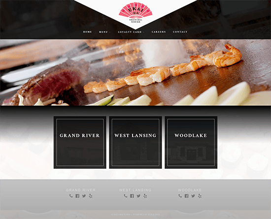 UKAI Sushi website screen capture of homepage
